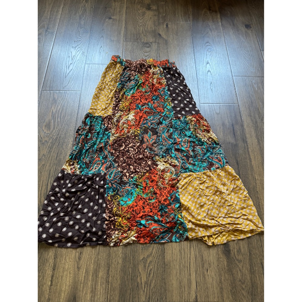 Cato Boho Patchwork Maxi Skirt Womens Medium Multicolor Paisley Floral Rayon